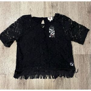 One Clothing Black Lacy Fringe Top XL New